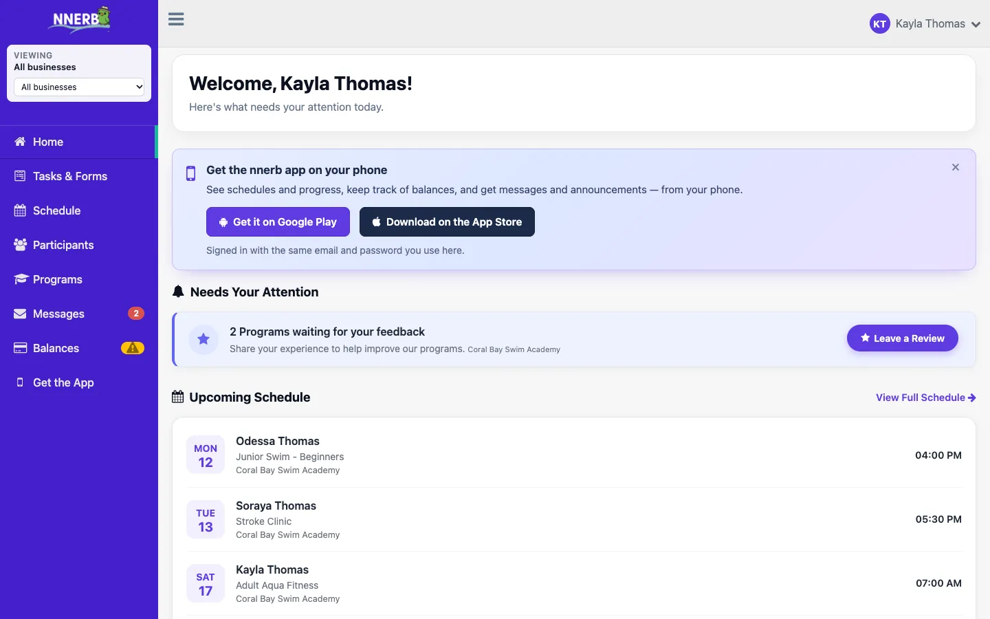 A screenshot of the self-service client portal in NNERB.